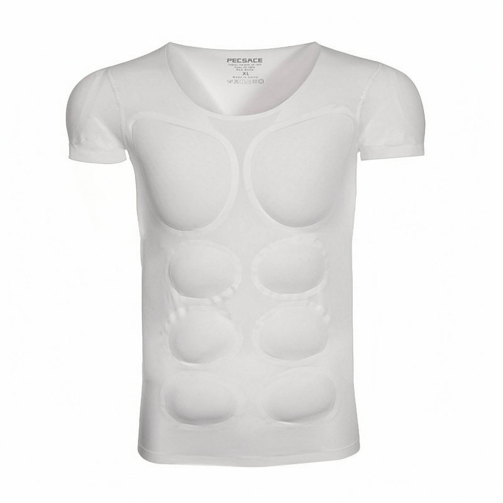 Padded Undershirt with Muscle Chest Invisible Fake Muscle Shirt Seamless Shaping Shirt for Men, Cosplayers, Under Clothes, Cosplay Xl White Halfsleeve Abs-image-46