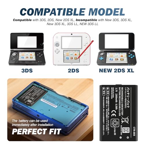 Image of CTR-003 Battery Replacement for 3DS 2DS,Upgraded Battery, Compatible with Nintendo 3DS N3DS / Old 3DS / New 2DS /2DS CTR-001 MIN-CTR-001 Gaming Console(Not for New 3DS, 3DS XL)