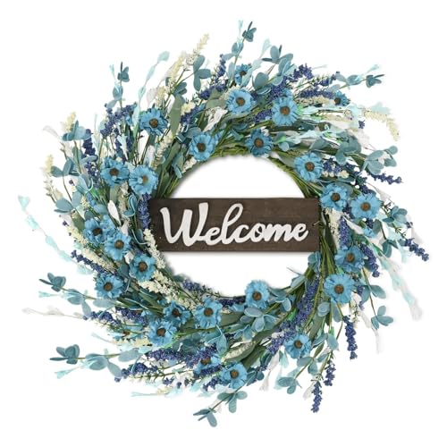 24inch Artificial Blue Forsythia Flower Wreath for...