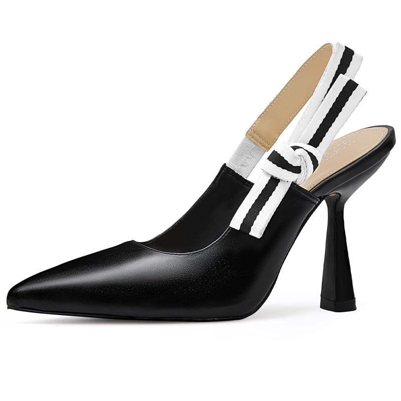 Image of HOCHFART Women's Slingback Kitten Heels Closed Pointed Toe Slip On Pumps | Bowknot, Elastic Slingback Strap, Office, Wedding, Bridal, Formal, Events, Church, Gathering, Casual Outing