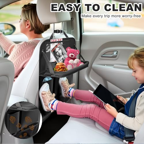Image of 2Pack Car Backseat Organizer with Foldable Table Tray,6 Storage Pockets Car Storage Organizer with Tablet Holder,Car Seat Back Protectors Kick Mats Travel Accessories (Black)