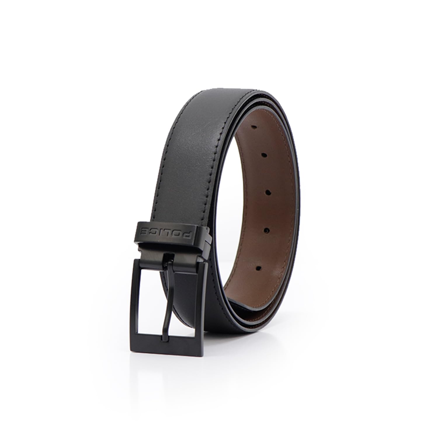 police Premium Men's Leather Belt | Reversible Genuine Leather Strap with Gunmetal Finish Buckle | Business & Casual Wear | Black/Brown-picture-36