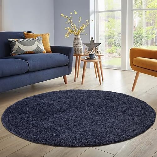 Home by Home Tapis doux et épais style shaggy moderne Uni Plusieurs formes et tailles disponibles, 100 % polypropylène, bleu marine, 160 cm Rund