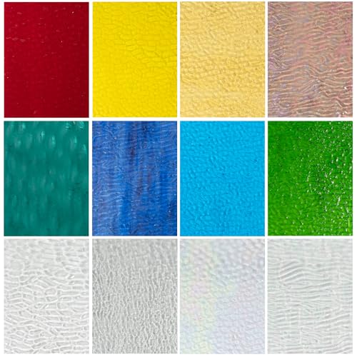 Glasfliesen-Set für DIY-Projekte, 10,2 x 15,2 cm, gemischt, transparent, strukturiert, für DIY-Projekte, verschiedene Mosaikkunst, verschiedene Kathedralen-Mosaik für Heimdekoration, 12 Stück