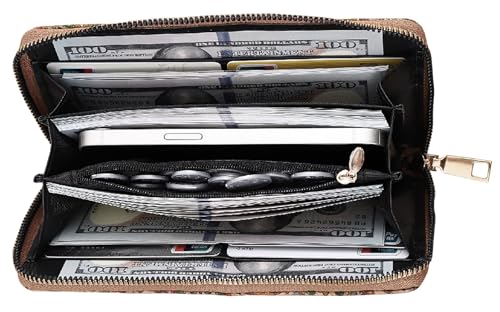 Vegan Leather Printed Multi-color Mandala Boho Flower Geometric Cash Credit ID Card Holder Mobile Zipper Wallet Light Weight Purse for Women (Style 5)4