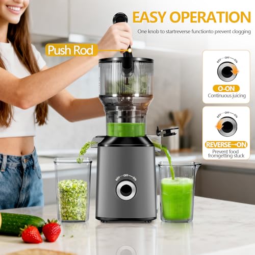Image of Cold Press Juicer with 5.8 inch Extra Wide Feed Chute - Slow Masticating Juicer Machine for Whole Fruits & Vegetables - High Juice Yield, Self Feeding, Easy to Clean & Assemble
