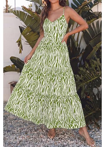 Image of KIRUNDO Sundresses for Women 2026 Spring Summer | Boho Floral Print Hawaiian Style, Sleeveless Spaghetti Strap, With Pockets, Beach Vacation Cruise Flowy Maxi Dress