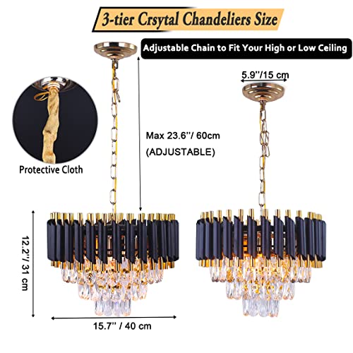 Yangfan Black Modern Chandelier, 3 Tiers, Crystal Pendant Light Fixture, Flush Mount, E14*5, 300W, 5100LM, D40CMxH31CM, Black, Indoor, Dining Room, Living Room, Bedroom - Cosy Home Interiors Yangfan Black Modern Chandelier, 3 Tiers, Crystal Pendant Light Fixture, Flush Mount, E14*5, 300W, 5100LM, D40CMxH31CM, Black, Indoor, Dining Room, Living Room, Bedroom - Image 8
