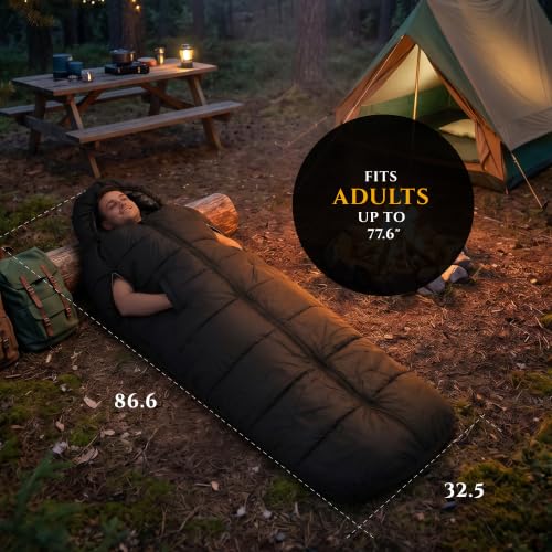 Bolsa de dormir ajustable para adultos, 3 estaciones, rectangular, con capucha y aperturas para brazos, portátil para camping, senderismo y viajes al aire libre, negro miniatura 4