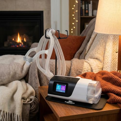 Image of CPAP Hose Holder & Bedside Organizer with T-Style Hook, Luggage ID Tag & Dust Cover - Nightstand CPAP Mask Hanger Stand for Tubing, Mat & Supplies - T-Hook + Luggage Tag