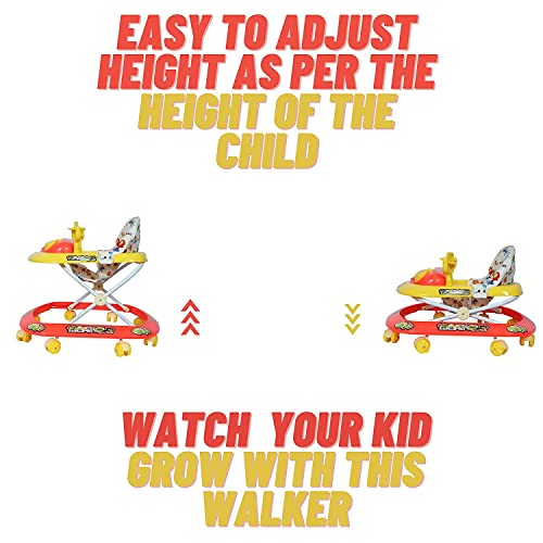 Image of FunZone Kids DatoesBaby Walker Kid Toys, Multi-Function Anti-Rollover Folding Walker with Height Adjustable 6-18 Months Kids Walkers (RED- Yellow)
