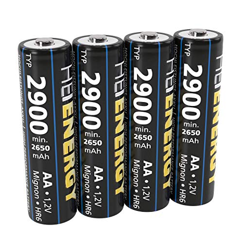 HEITECH AA Akku Mignon Typ 2900 1,2V NiMH - 4× Wiederaufladbare Batterien mit geringer Selbstentladung - Akkus für Geräte mit hohem Stromverbrauch