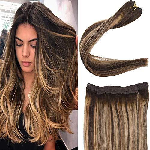 Promotion You Shine Hair One Piece Secret Flip Hair Extensions on a Adjustable Fishing Wire 18inch Balayage Color Remy Hair Wire Headband Extensions Hairpiece