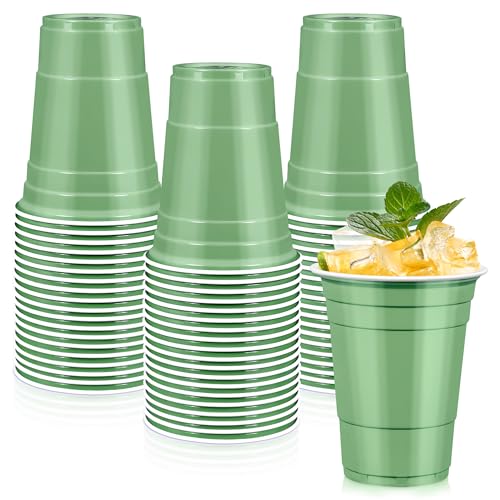 LANLISA 50 Sage Green Plastic Cups 16 oz Disposable Cups Drinking Cups For Birthday Party Baby Shower Easter Party