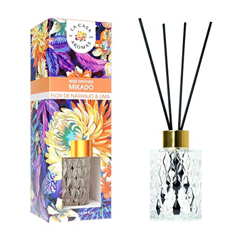 Difusor Mikado Aroma Con Varitas madera de 120 ml (FLOR DE NARANJO & LIMA)