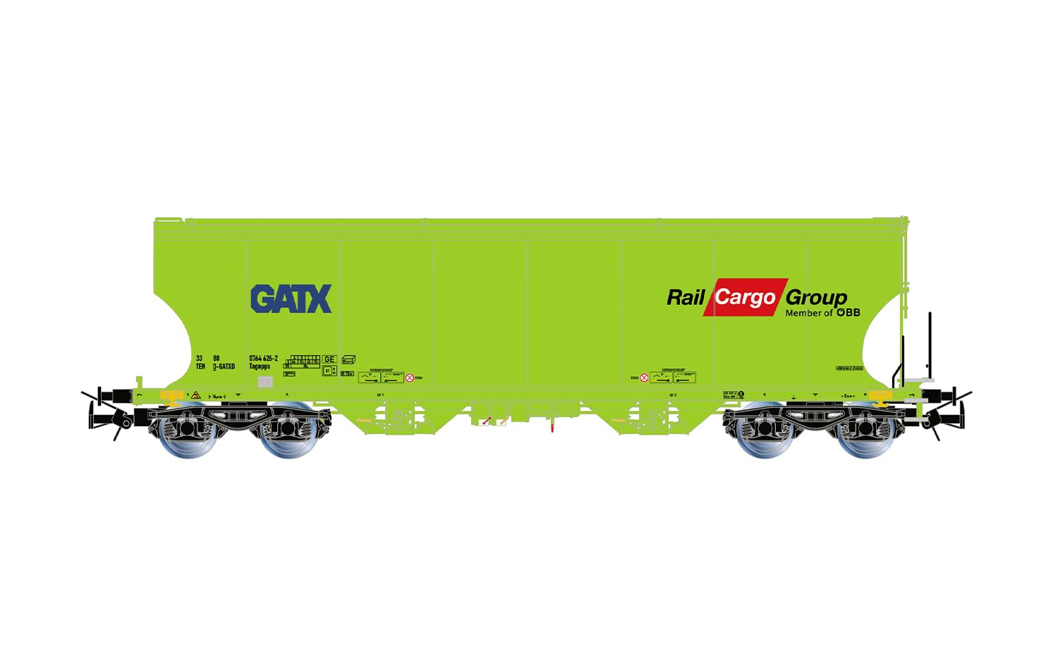 Rivarossi HR6674 GATX, 2-Einheiten-Pack 4-achsige runde Silowagen, neongrüne Lackierung, Rail Cargo Group, ep. VI für Erwachsene, ab 14 Jahren, Modelleisenbahnsammler