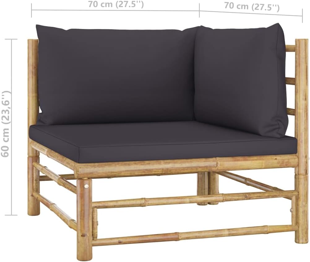 vidaXL Patio Lounge Set in Bamboo Material - 3 Pieces with Modular Design, Dark Gray Cushions, Lightweight for Easy Movement and Assembly