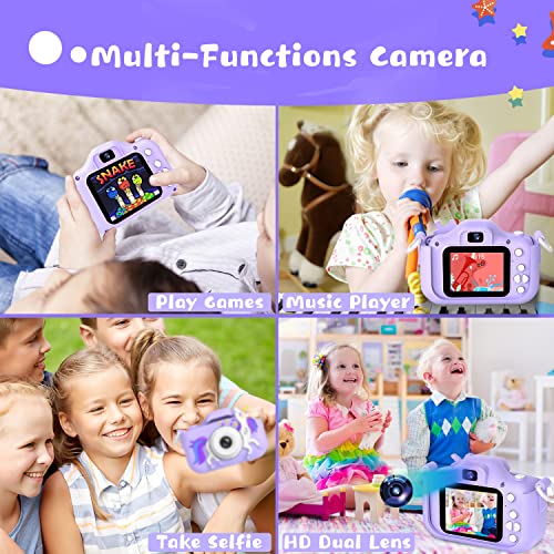 Dwfit Upgrade Selfie Kids Camera, Christmas Birthday Gifts For Boys Girls Age 3-12, Hd Kids Digital Video Cameras For Toddler With Cartoon Soft Silicone Cover, Portable Toy For 3 4 5 6 7 8 Years Old #TOP4