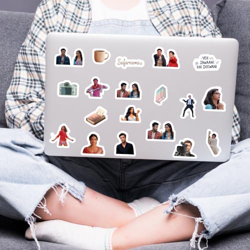 Image of Yeh Jawani Wanderlust Adventure Vinyl Sticker Pack of 60 | Waterproof Travel, Friendship & Romance Aesthetic Stickers for Laptop, Water Bottle, Suitcase, Journal & Helmet