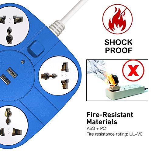 Image of Extension Cord with 2 USB Charging Ports and 4 Socket Heavy Duty Multiplug Extension Board for Multiple Devices - Smartphone, Computer, Tablet, Laptop (Color May Vary)