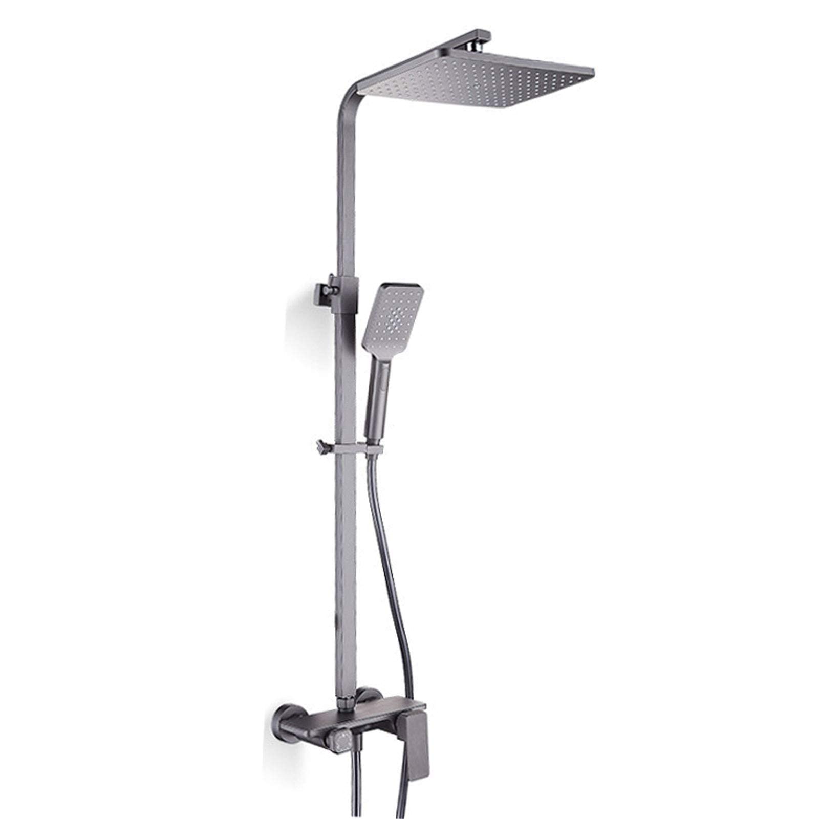 Système de douche mural gris en laiton avec mitigeur réglable pour salle de bain