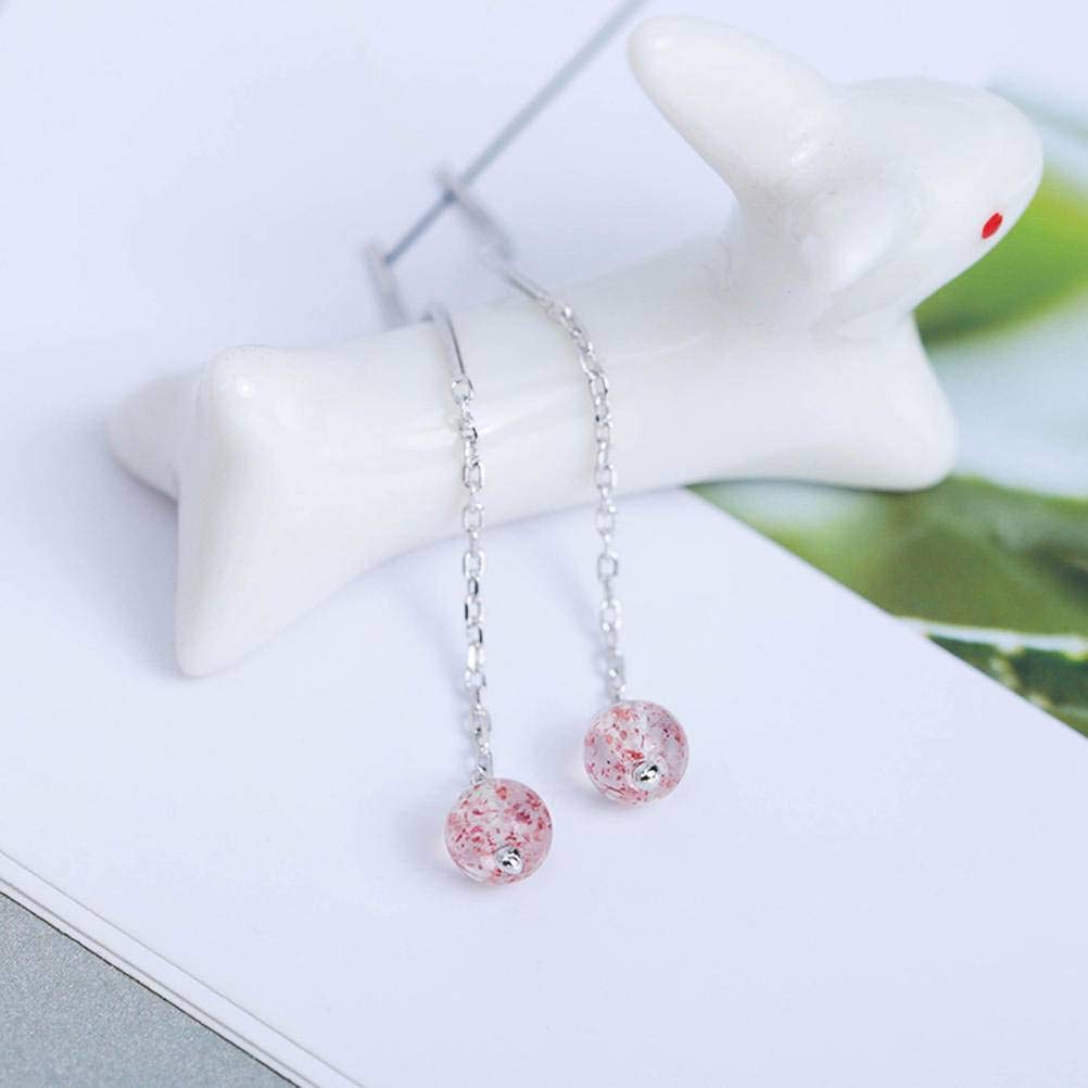 IUokLU Earrings for Women, Strawberry Pink Crystal Earring Line Earrings S925 Silver Temperament Earrings Women's Earrings