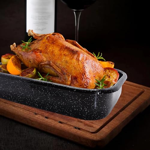 3-teilige Bratpfannen für Öfen, Truthahnbräter, tiefes Backen, breites Nudel-Backblech, 43,2 cm, 33,2 cm, gepunktetes Emaille-Stahlgefäß, für das tägliche Kochen, Kuchenessen, sicher, leicht zu 7 3-teilige Bratpfannen für Öfen, Truthahnbräter, tiefes Backen, breites Nudel-Backblech, 43,2 cm, 33,2 cm, gepunktetes Emaille-Stahlgefäß, für das tägliche Kochen, Kuchenessen, sicher, leicht zu