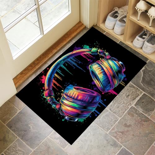 MLSOWM Tapis de Porte Casque Néon Paillasson 40 x 60 cm Exterieur Entree Tapis de Sol Éléments Futuristes Antidérapant Absorbant, Facile à Nettoyer pour...