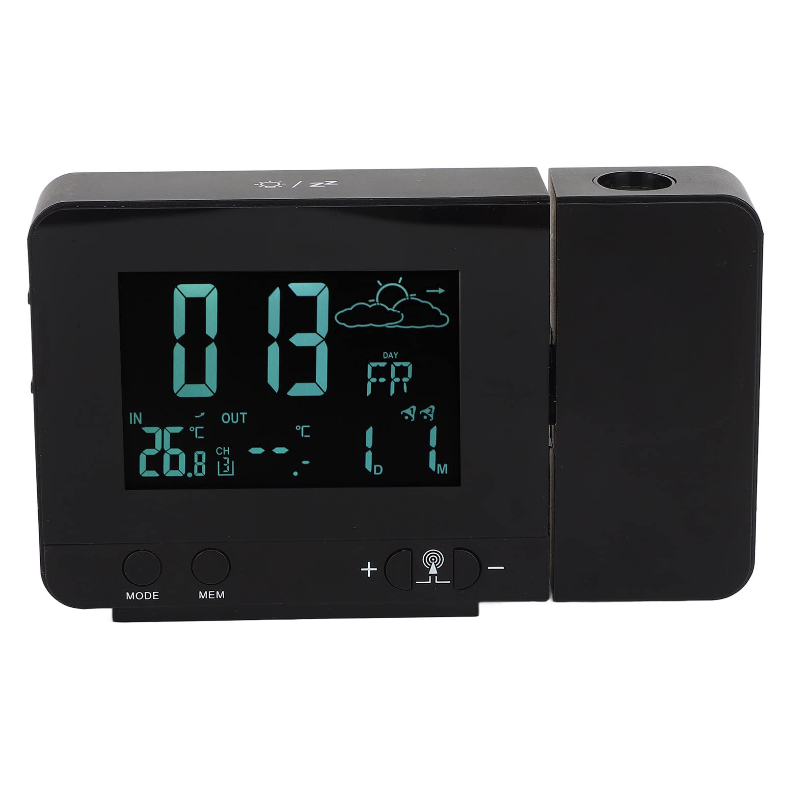 Zerodis Projektionswecker, Temperaturanzeige, 8 Farben mit Hintergrundbeleuchtung, Einstellbare Schlummerfunktion, USB-Wecker für Zuhause (EU-Stecker)