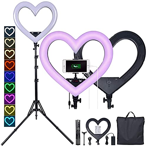 YQG 48,3 cm RGB Selfie Ringlicht LED Ringlicht 3200-5600K mit Stativ Ständer Telefonhalter LED Dimmbar Selfie Ringlicht…