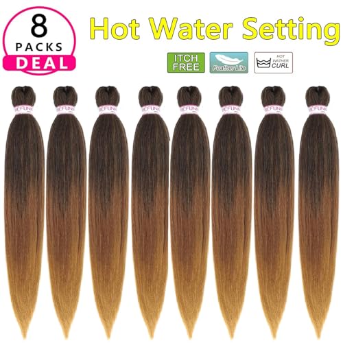 Pre Stretched Braiding Hair 24 Inch - 8 Packs Prestretched Braiding Hair For Box Braids Crochet Hair,Professional Soft Knotless Braid Hair,Yaki Straight,Itch Free (24",T1B/30/27#) - Image 4