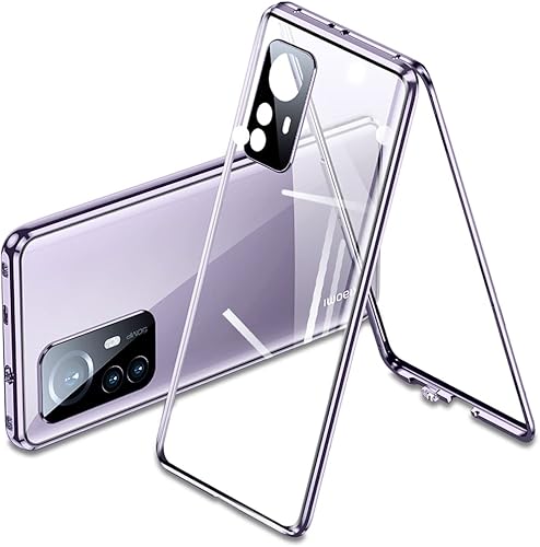 Miniatura 9 de QUIETIP Funda compatible con Xiaomi 12 y Xiaomi 12X, marco de metal magnético de cuerpo delgado, vidrio templado transparente de doble cara, a