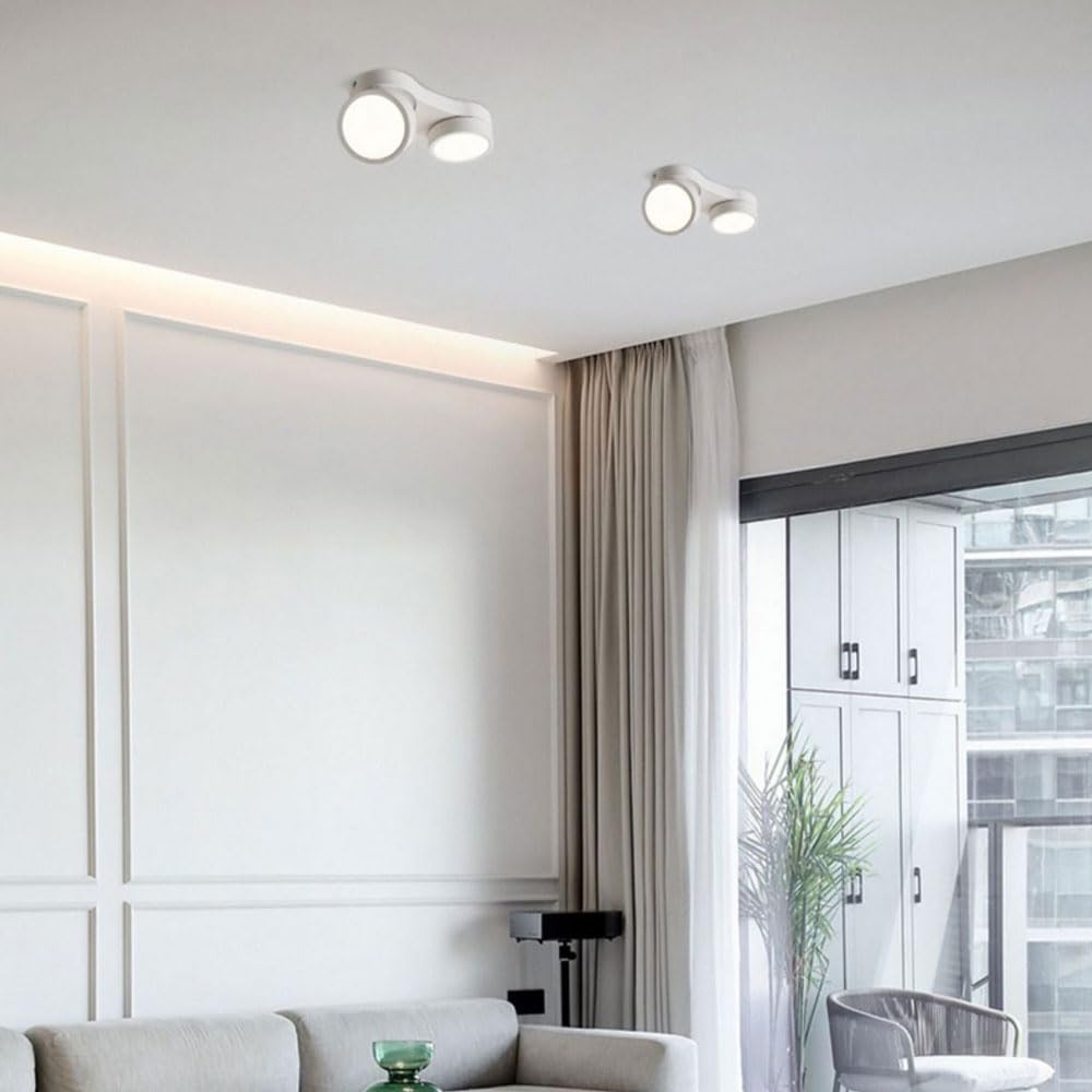 Genérico Foco De Techo Doble Ajustable, Aluminio, Alto CRI, Sin Parpadeo | Rotación De 360°, Plegado De 90°, Luz Cálida De 3000k (12w*2), Para Pasillos (12w*2 Warm light 3000K)