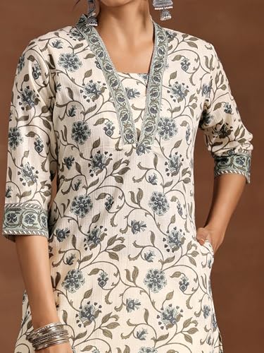 Image of New Cotton Leaf Printed Casual Straight Kurta for Women | Women Formal Kurti