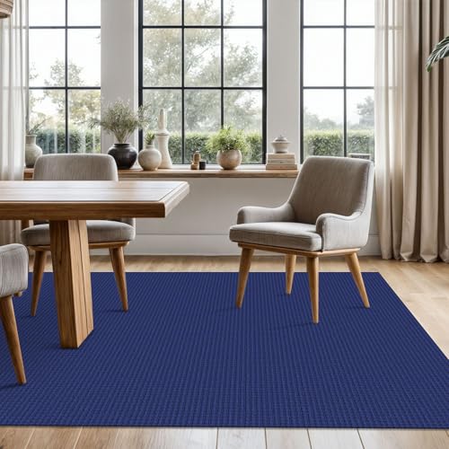 KOZYFLY Washable Area Rug 5x7 ft Rubber Backed Non Slip Rugs for Living Room Braided Cotton Bedroom Rug Woven Office Rugs Indoor Floor Carpets for Dining Bedroom Living Room, Royal Blue/Navy