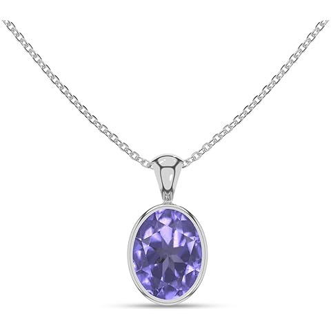 Natural Tanzanite Pendant Necklace for Women in Sterling Silver/18K Yellow Gold/Ros...
