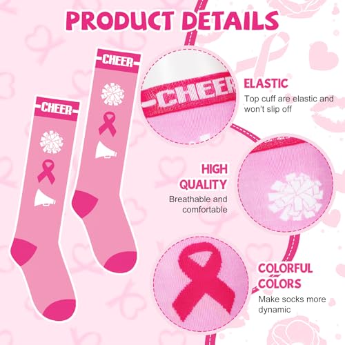 Image of Cheerleader Breast Cancer Awareness Cheer Cheering Pink Ribbon Cheerleading Socks Cheer Team Gift for Women