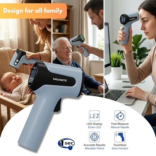 IMGadgets Digital Infrared Forehead Thermometer - Non-Contact Digital Infrared Thermometer for Adults & Kids, 1s Instant Reading Baby Thermometer with Silent & Object Mode, Health Canada MDL Approved