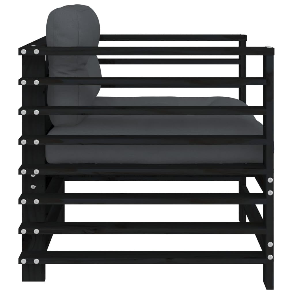 Tidyard Sillas Exterior,Sillones,Sillones de Jardin,Sillones Jardin Exterior,Sillones Relax,Sillones de jardín con Cojines 2 uds Madera Maciza Pino Negro