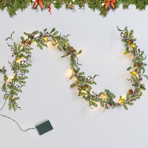 6FT-Lighted-Christmas-Garland-Pre-lit-with-20-LED-Lights-Battery-Operated-Christmas-Garland-Decorated-with-Snowflakes-for-Mantle-Stairs-Wall-Indoor-Outdoor-Olive-Garland-for-Christmas-Decorations
