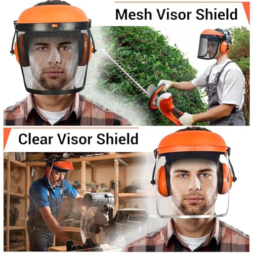 GUARDLEAD Chainsaw Visor, Shield and Ear Muffs 2 in 1 Headgear Combination, Flip up shield Comes with 2 Visor (Mesh & Clear) - Image 3
