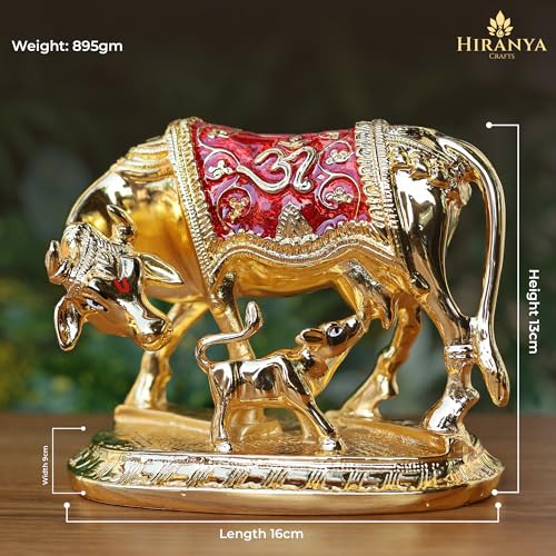 Image of Kamdhenu Cow with Calf | Vastu Idol is a Divine Cow & Calf Statue | Perfect for Pooja Rooms | Kamadhenu Cow & Calf (Gold Mina, 5.2 Inch)