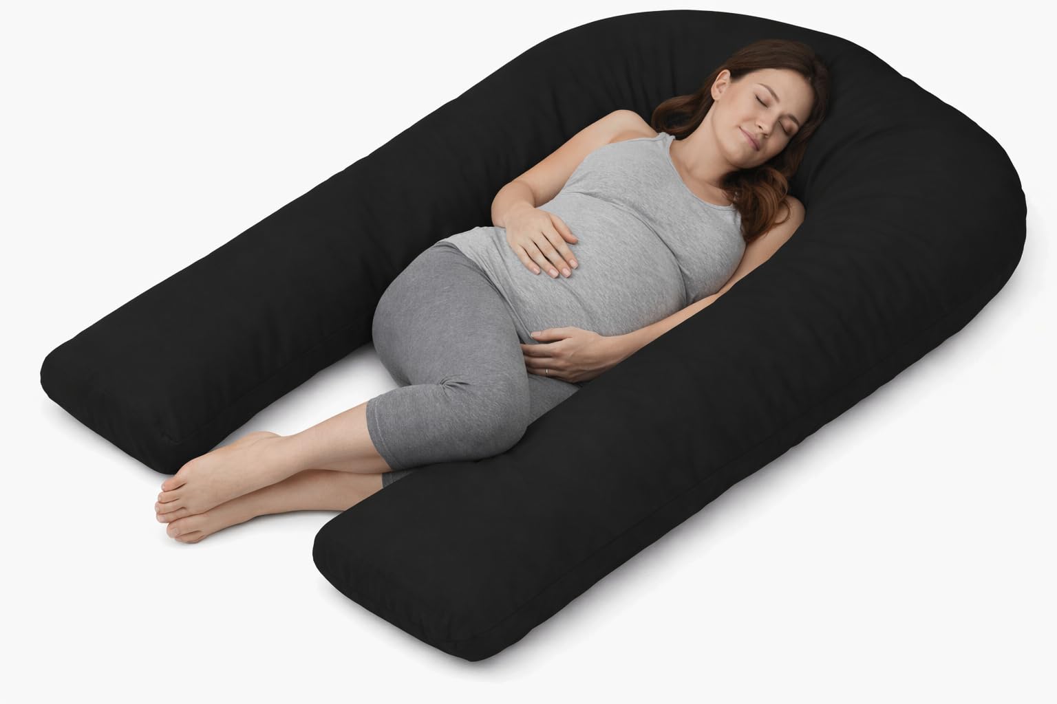 MIA U Shaped Pregnancy Pillow Case 100% Cotton Nursing Maternity Body Bolster Support Cover Zip Closure 12Feet (365cm) (Black, 9 Feet Pillowcase) โ image 1