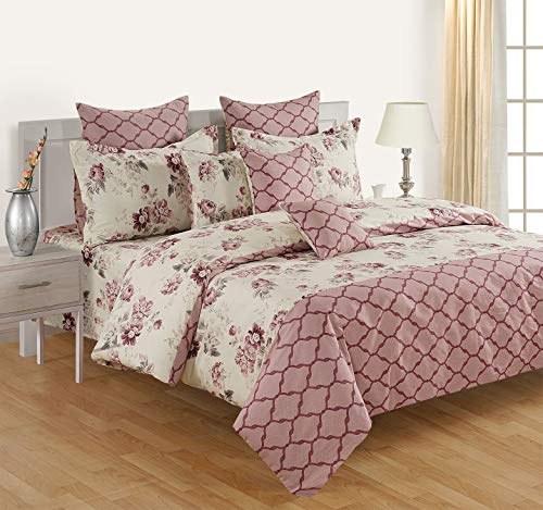 Image of Swayam Mercerized Pure Cotton Single Bedsheet with 1 Pillow Cover | Size 60 x 90 inch | 250 TC | Floral Design | Soft Breathable Bed Sheet | Comfortable & Durable for Bedroom - Pink