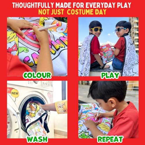 Image of PepPlay Superhero Combo for Boys, Colour-in Velvet Heroes and Power + My Superhero Cape Kit, DIY Mess-Free Art and Craft Activity, Summer, Reusable Travel Toy, Birthday Return Gift for Age 3 to 10