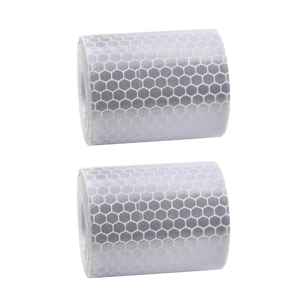 HugeDE 2 Rolls 5cm 3m Reflective Safety Tapes Adhesive Reflective Tapes Night Visibility Tapes Outdoor Waterproof Reflective Tapes Night Safety Stickers for Trailer Bicycles White