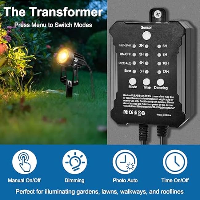 Low Voltage Landscape Lighting Kit, Low Voltage Landscape Lights with Transformer 12V-24V, 8-Pack LED Spotlights with 52FT Wire, IP65 Waterproof, Warm White Outdoor Lights for Yard Garden Pathway