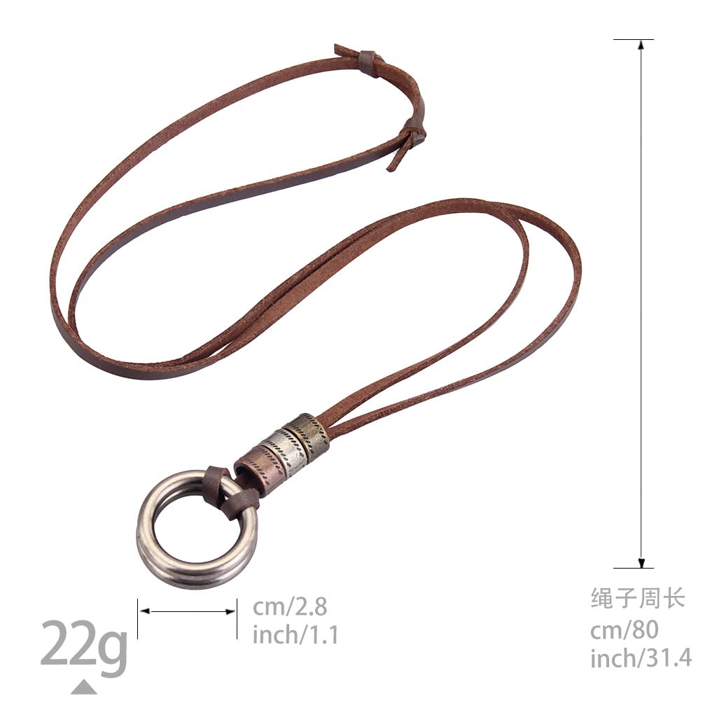Collar de cordón de cuero, cadena multicapa con dije de madera, joyas vintage, bohemio, collar largo para usar con suéter, para mujeres y hombres, Cuero sintético, No es una piedra 5