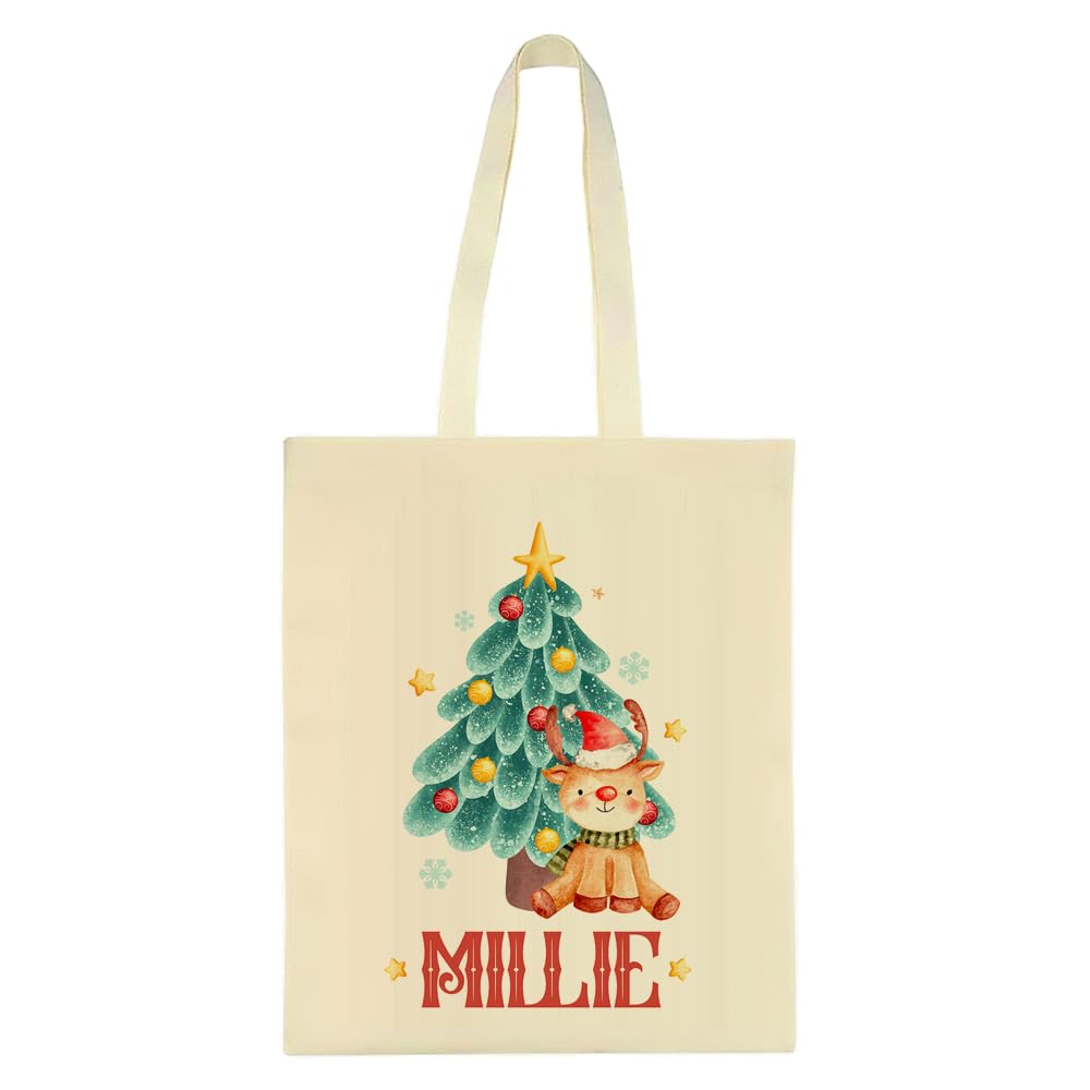Getagift Personalised Christmas Reindeer Mug, Secret Santa, Reusable Bag, Shopping Bag, Natural Tote Bag.