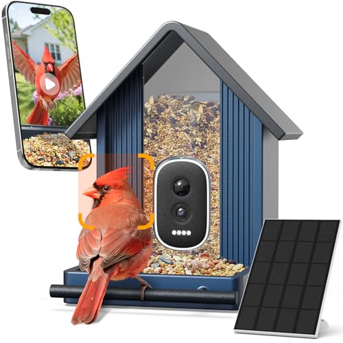 Smart Metal Bird Feeder with Camera, 2.5K UHD AI Identification, Wireless Solar Powered Outdoor for Garden Birding, Real-time Videos& Pictures, Premium Present